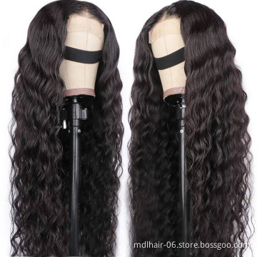 Cheap Peruvian Human Hair Wigs Deep Wave Lace Closure Human Hair Wig 40 Inch Cuticle Aligned Virgin Hair Wig